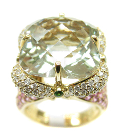 Green Amethyst, Diamond and Pink Sapphire Ring - image 3